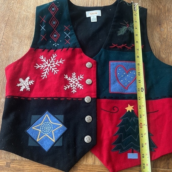 Talbots Women’s Wool Blend Holiday Vest Tree Holly Snowflake Star - Picture 4 of 4